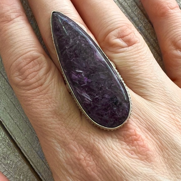 Charoite Long Chunky Ring Size 9.5 Sterling Silver 925 New - Picture 4 of 11